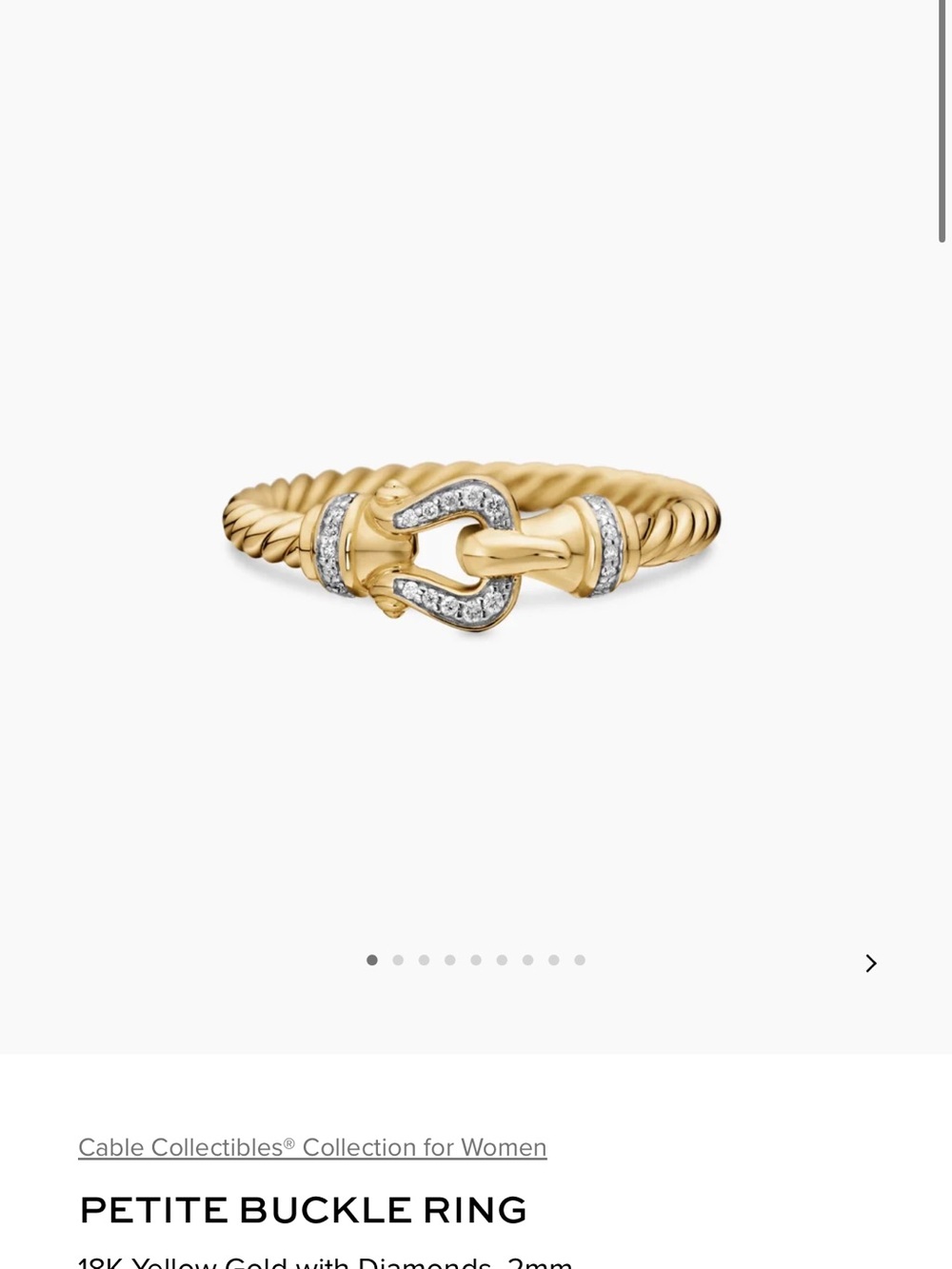 David Yurman PETITE BUCKLE RING
18K Yellow Gold with Diamonds, 2mm, size 6 - Picture 4 of 12